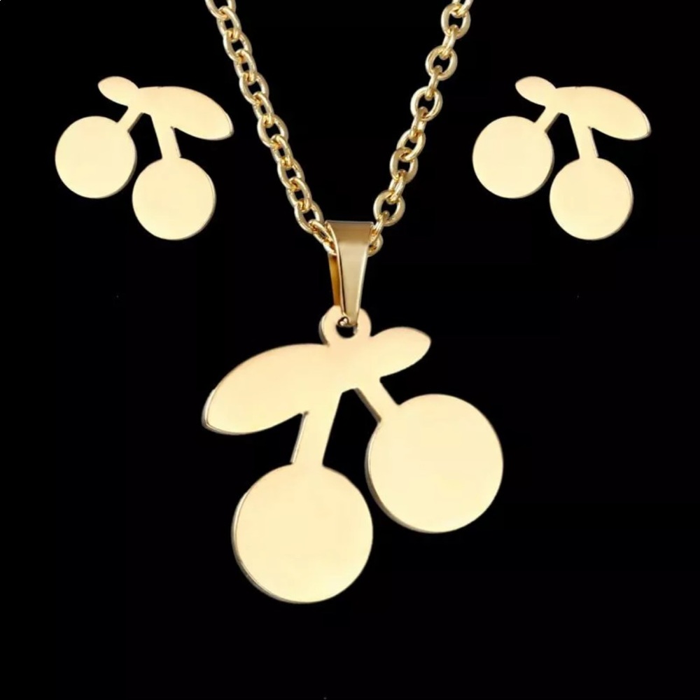 New! Gold Cherries necklace/earrings